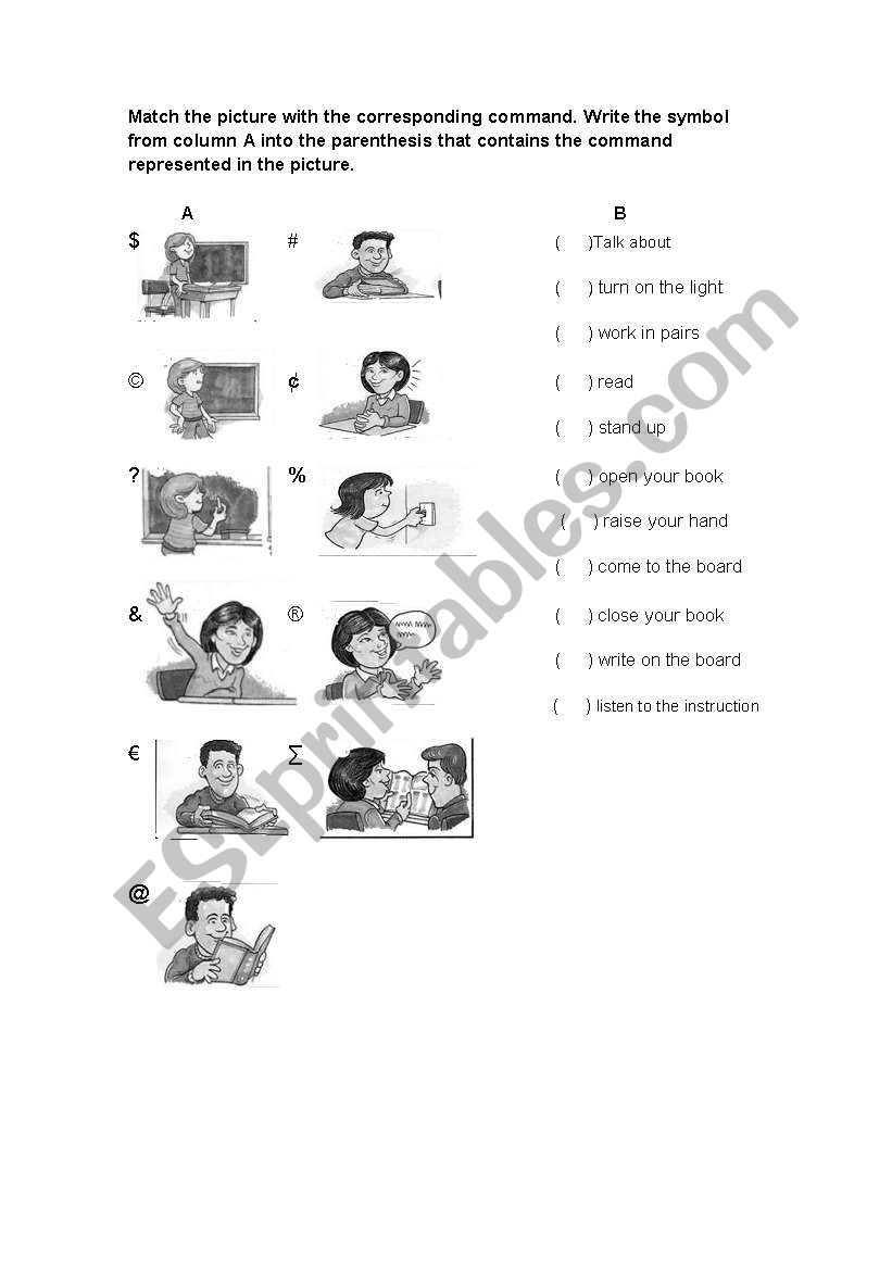 Classroom Commands1 Esl Worksheet By Zhern