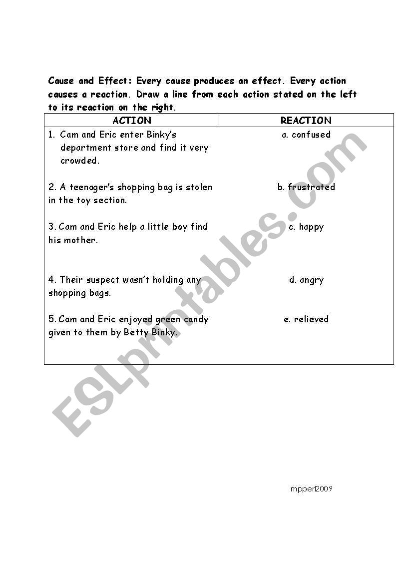 Cam Jansen Cause & Effect - Matching Sheet