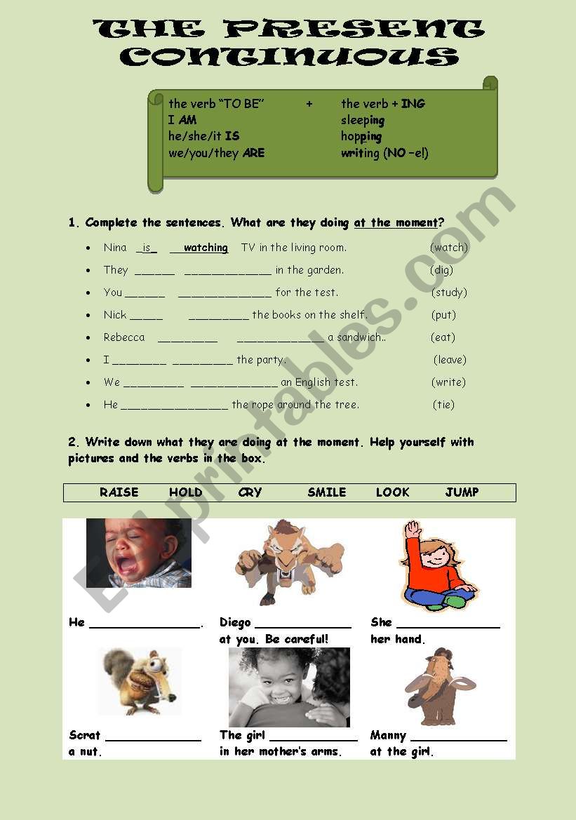 The present continuous drill worksheet