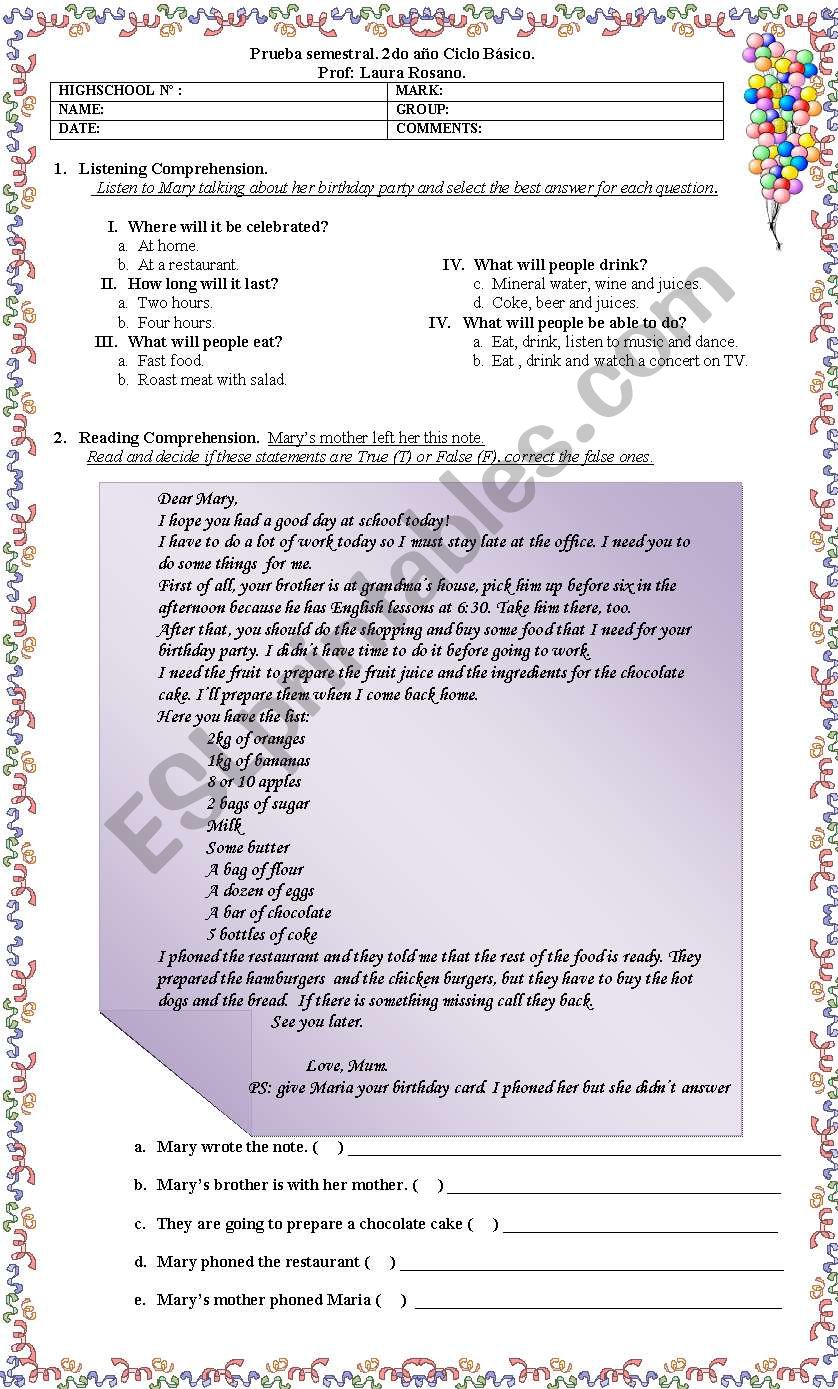 food and festivals mid-term test