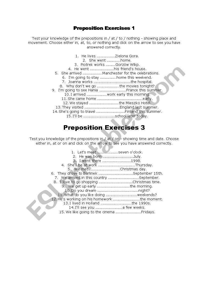 preposition exercises worksheet