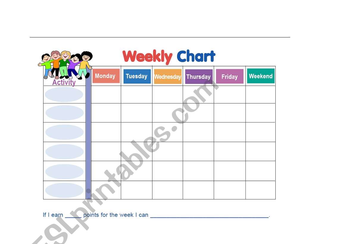 Weekly Chart for kids - ESL worksheet by angelanell