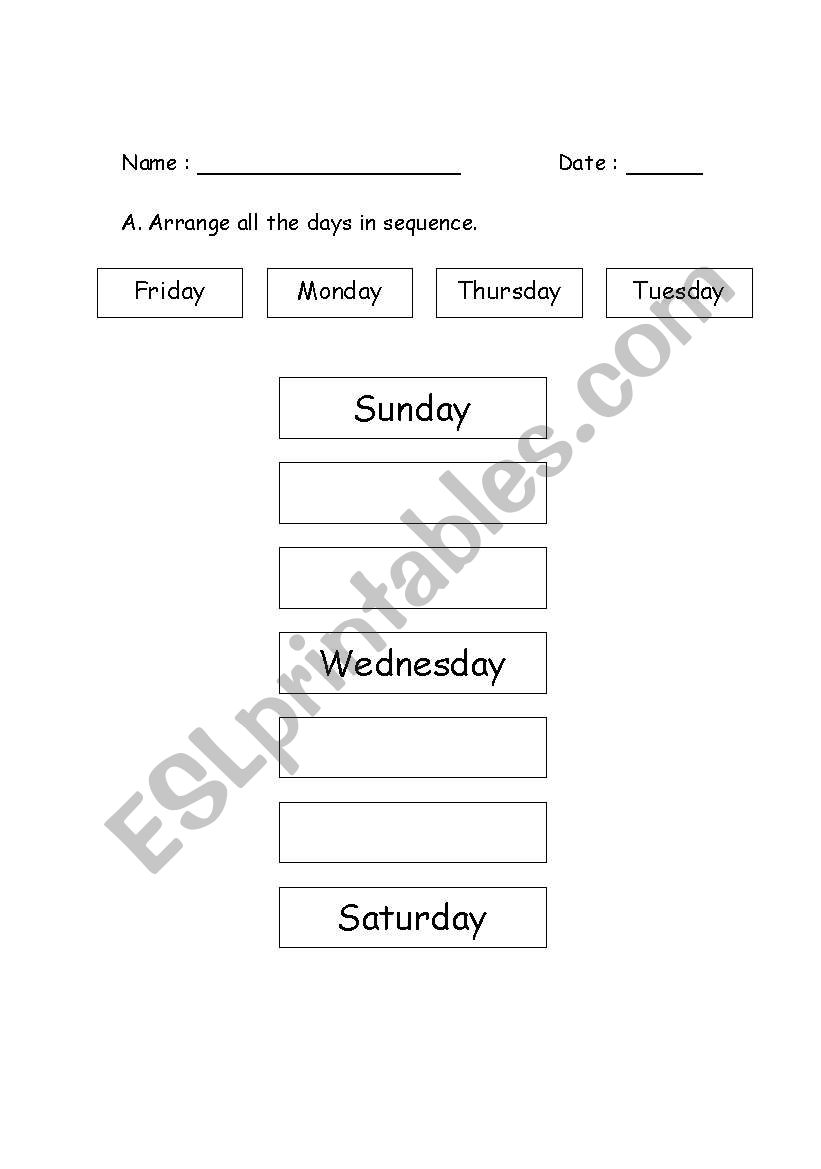 days of the week worksheet