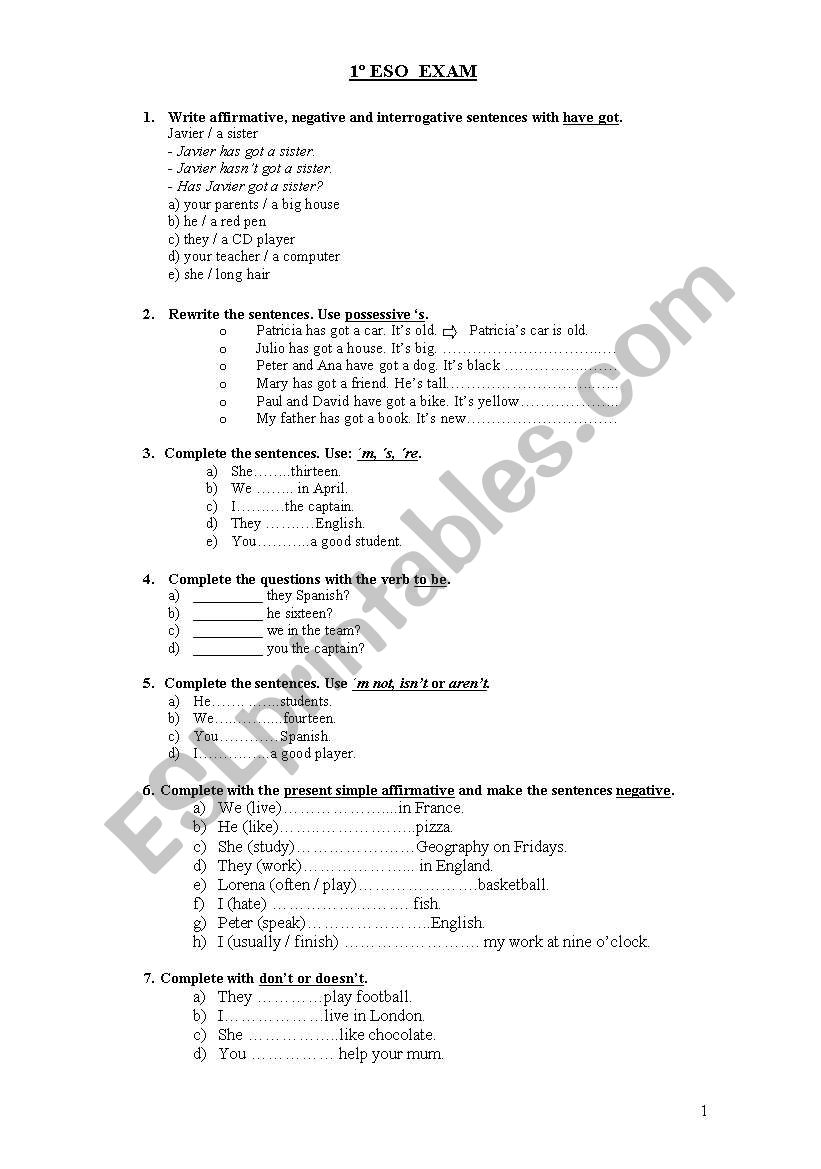 1º ESO - ESL worksheet by saladina