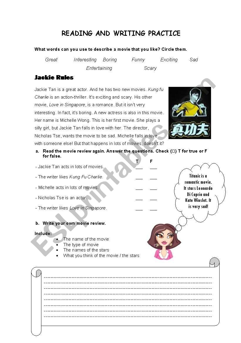 Reading and writing practice worksheet