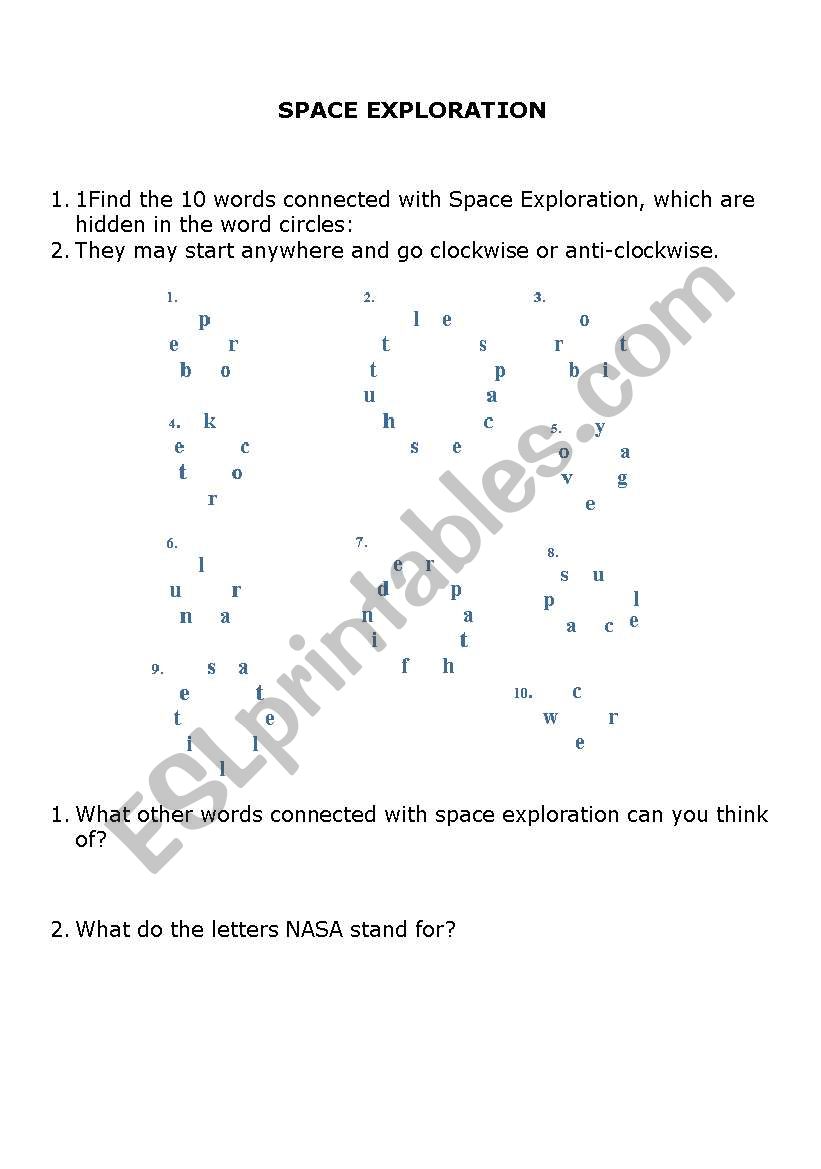 SPACE EXPLORATION worksheet
