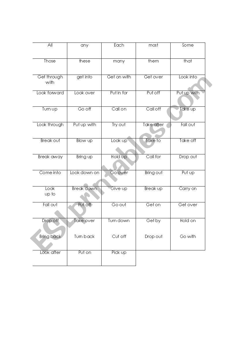 phrasal verbs work sheet worksheet