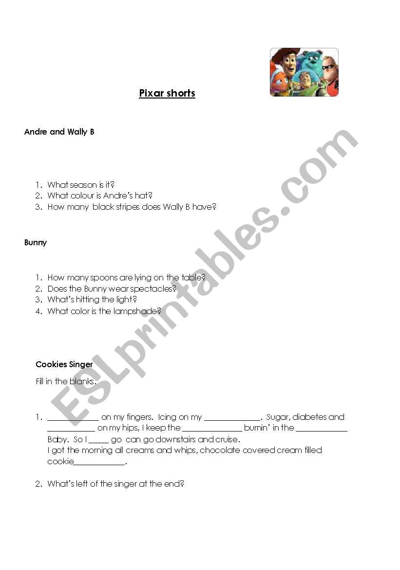 PIXAR SHORTS worksheet