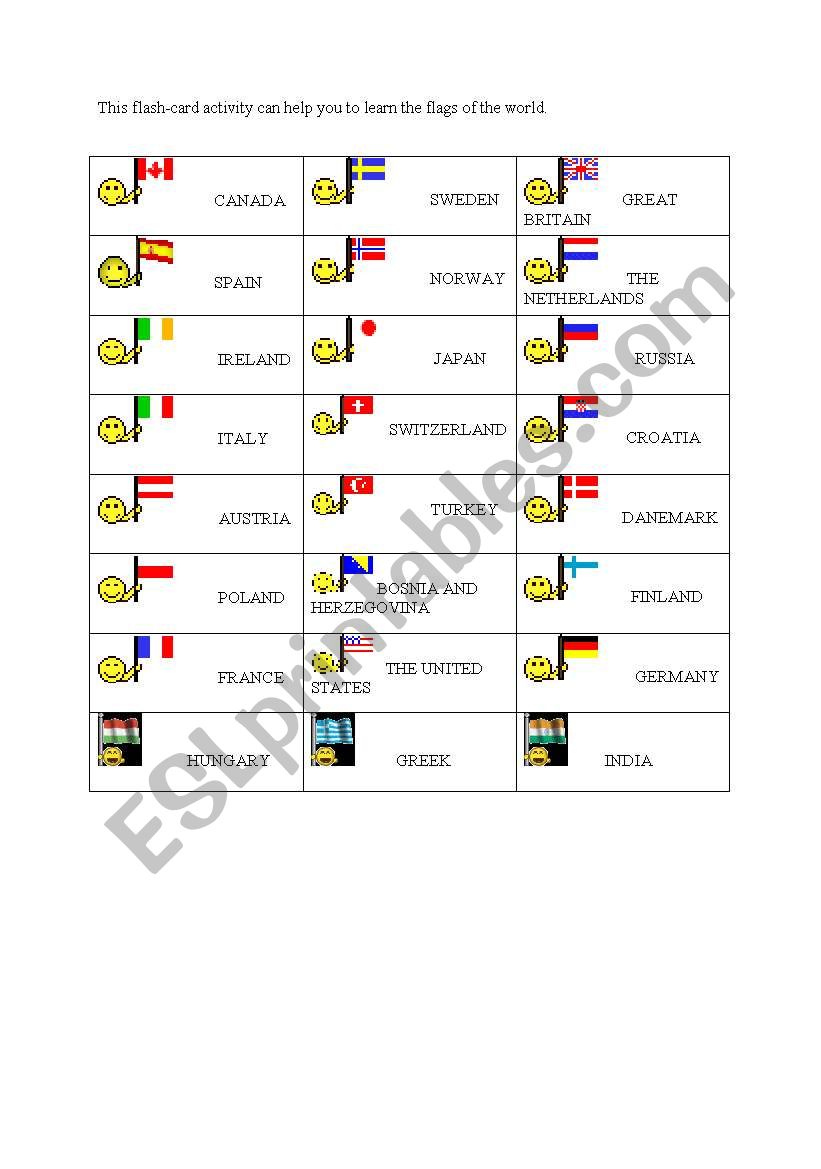 Flags of the world worksheet