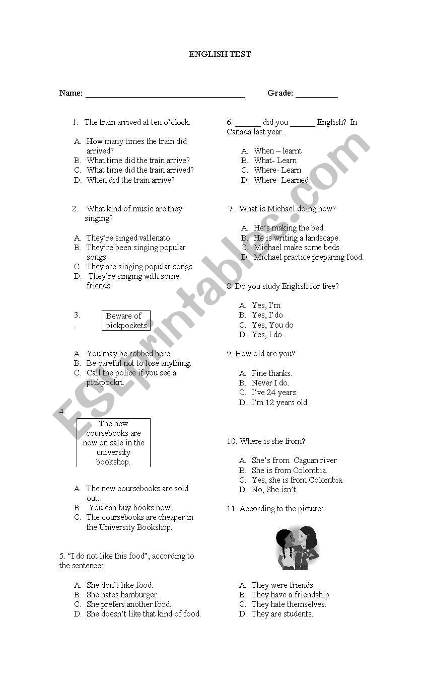 English worksheets: Icfes test