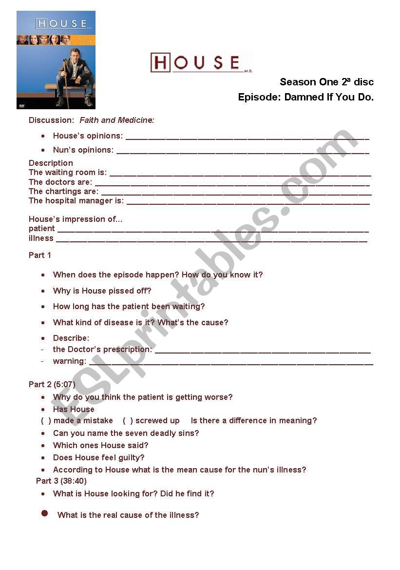 Dr House  worksheet