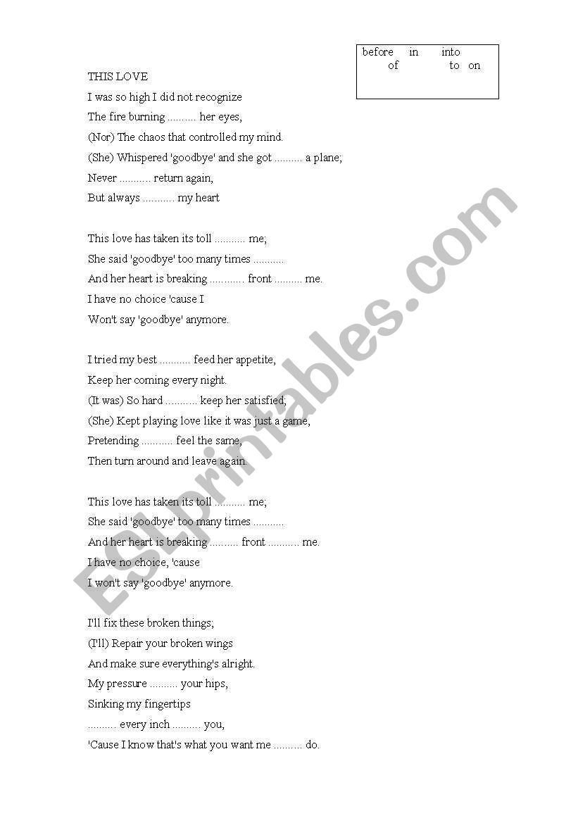 This love by maroon 5 worksheet