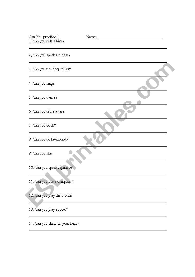 English worksheets: Can you worksheet