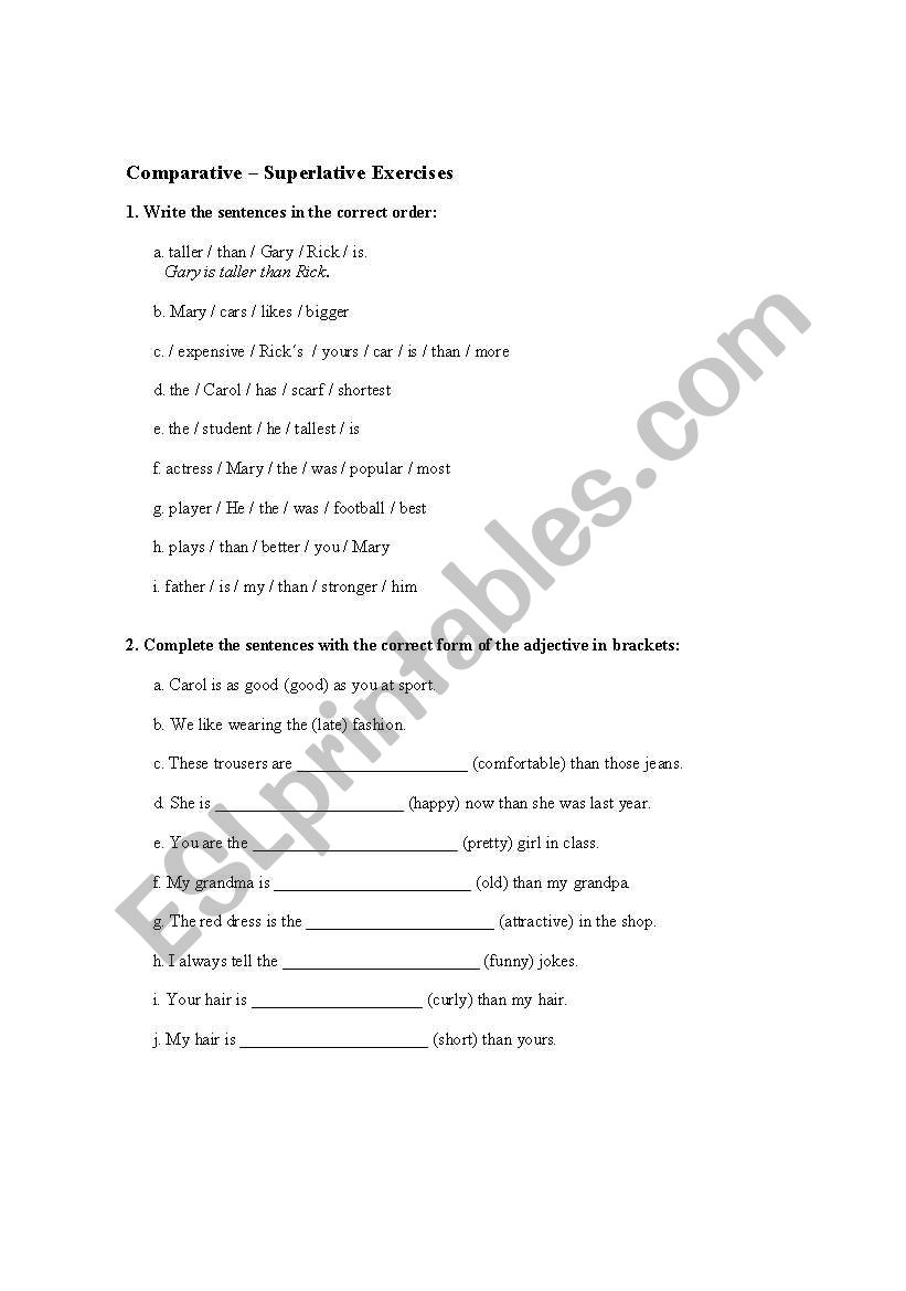 Comparative - Superlative Exercises