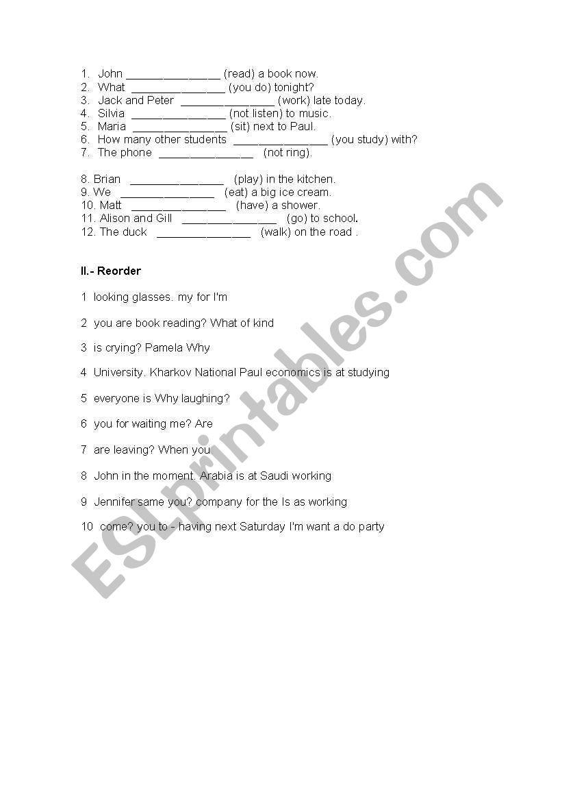 present continuous exercises worksheet