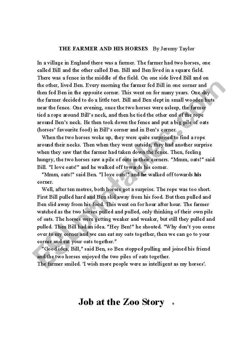 stories worksheet