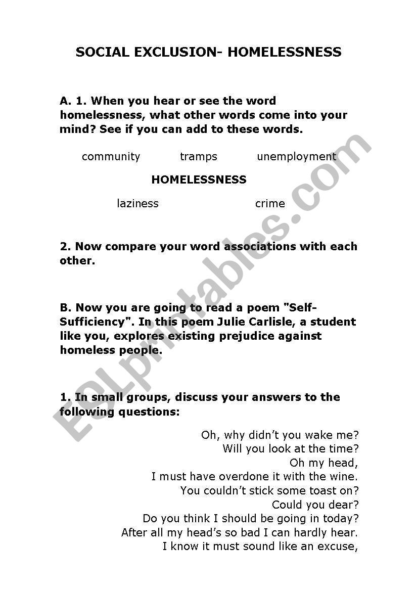 Social exclusion worksheet