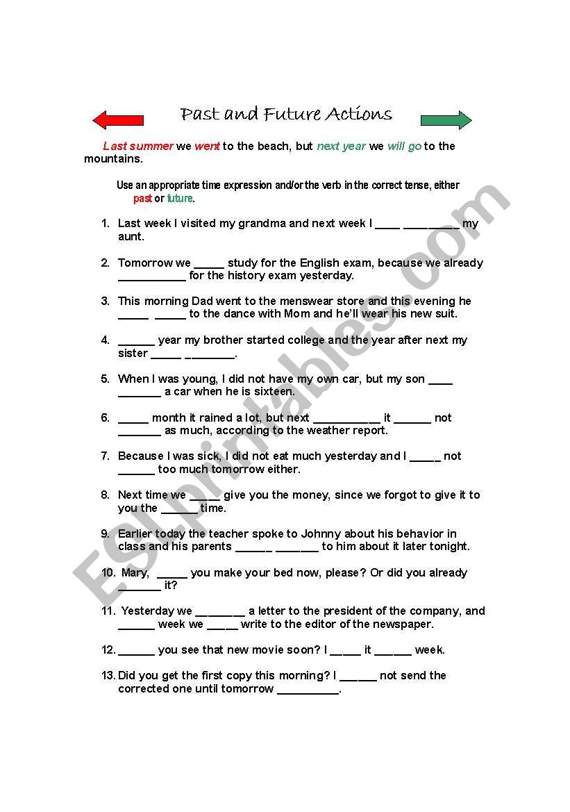 Past and Future Actions worksheet