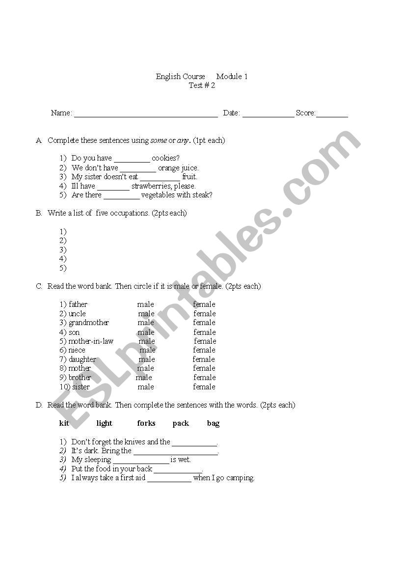 Test worksheet