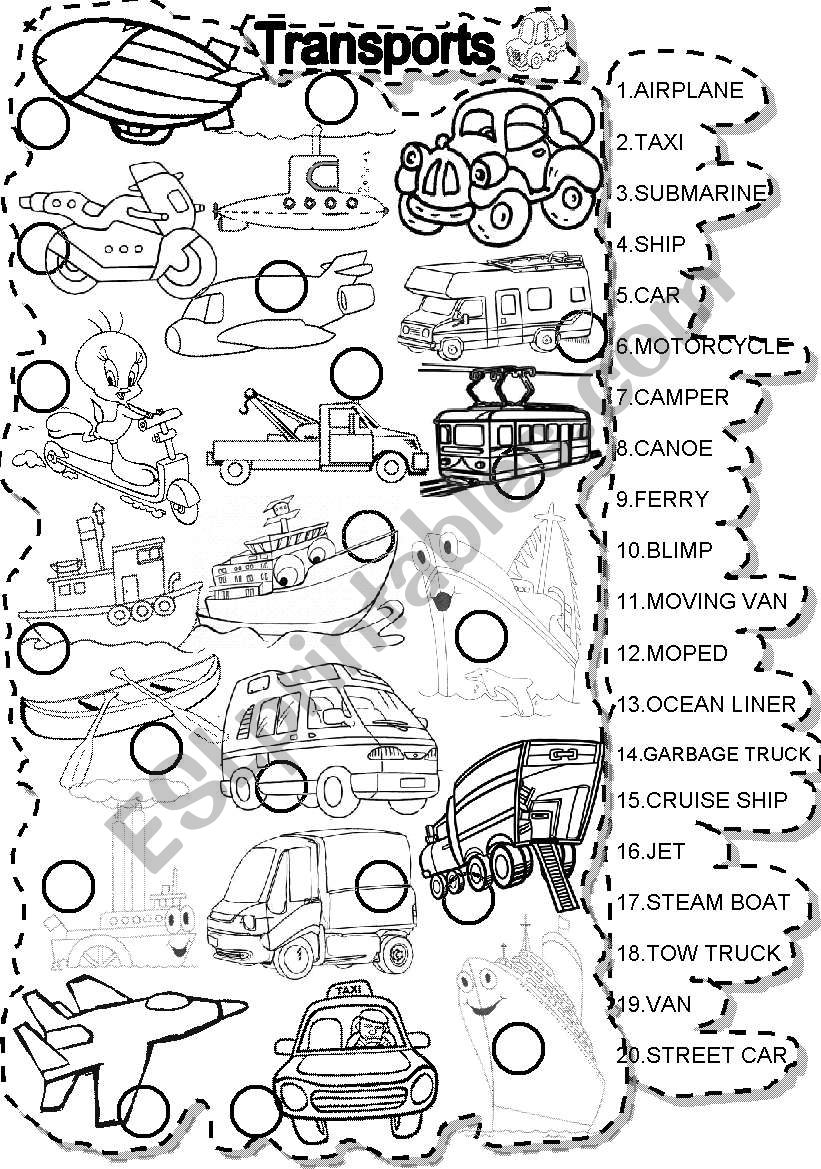 TRANSPORTS MATCH worksheet