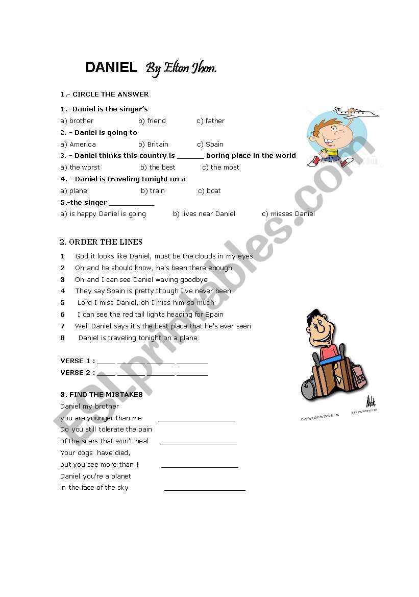 Daniel song worksheet