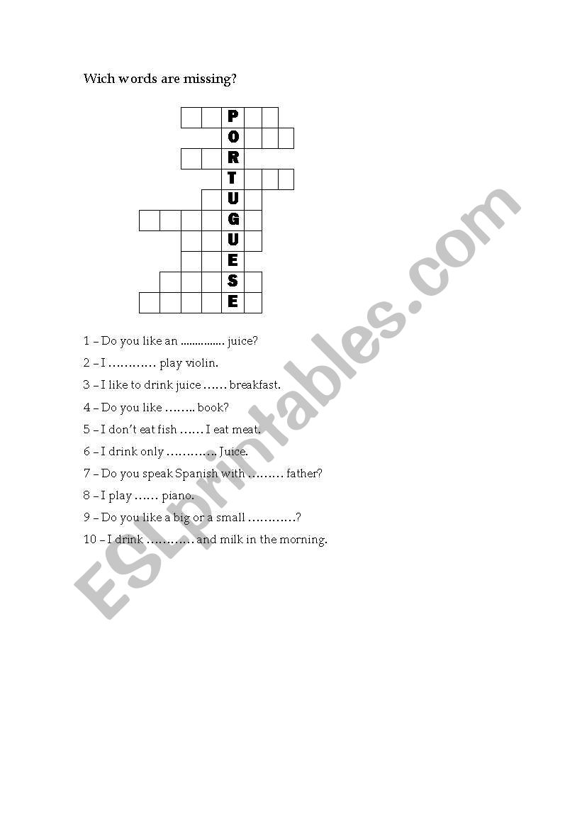 Portuguese Crosswords worksheet