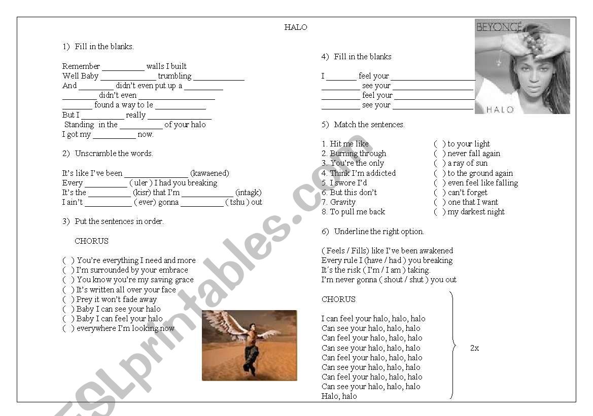 Halo - BEYONCE worksheet