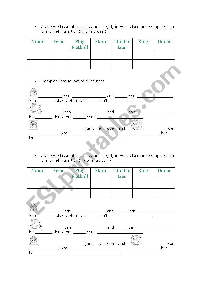 Can - Cant chart worksheet
