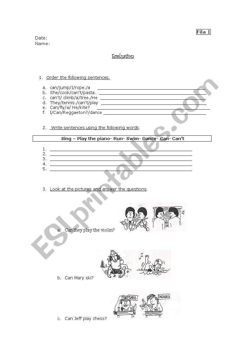 Evaluation about Can- Cant worksheet