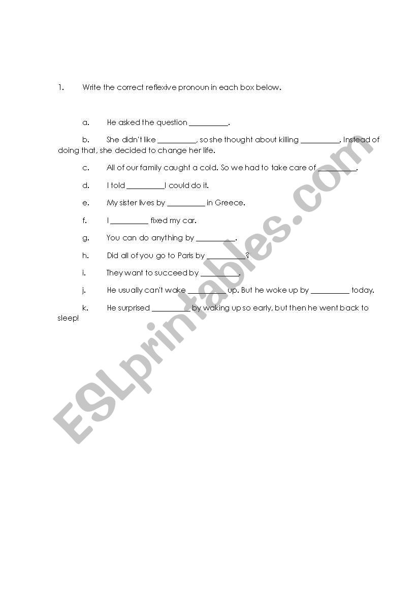 reflexive worksheet