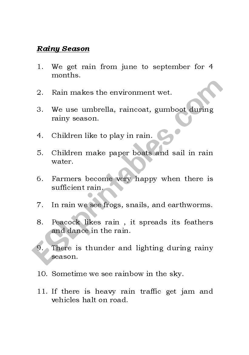 rainy seasons  worksheet