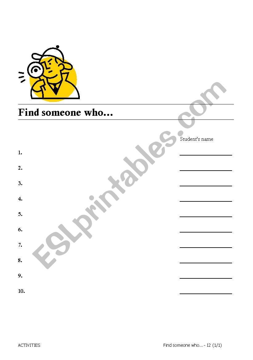 Find someone Who... worksheet