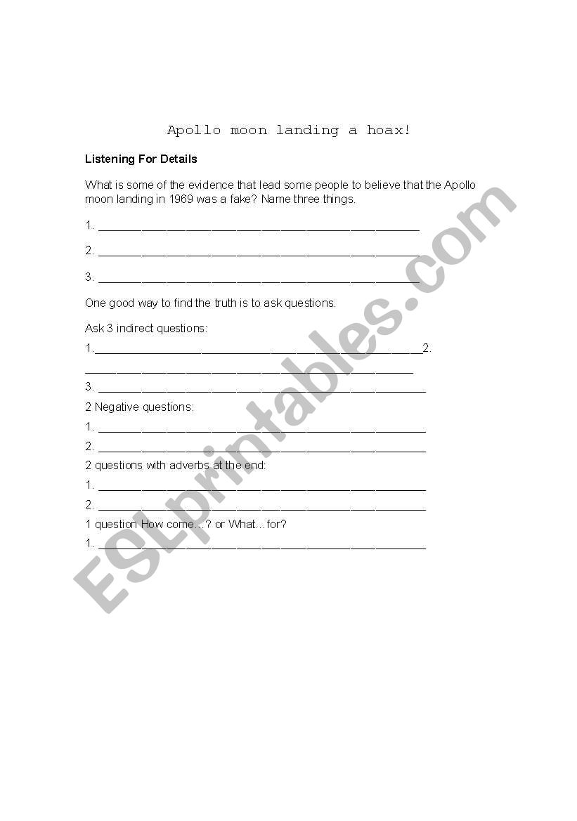 Apollo moon landing worksheet