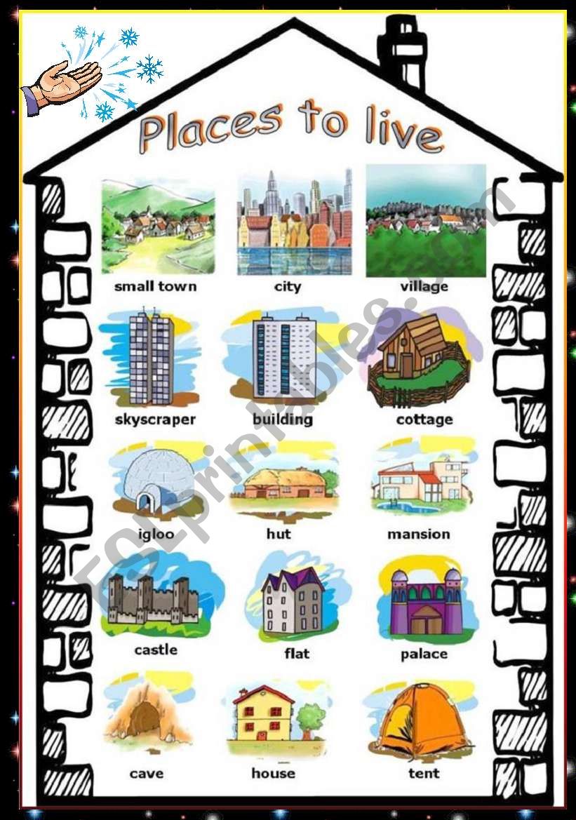 Places to live / types of houses - ESL worksheet by vanda51