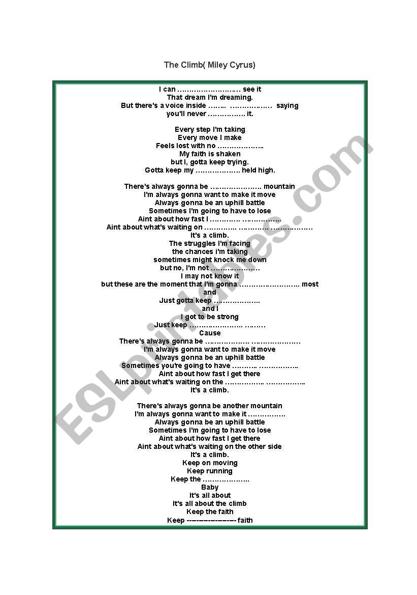 song worksheet