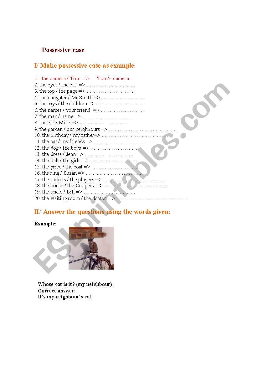 possessive case worksheet