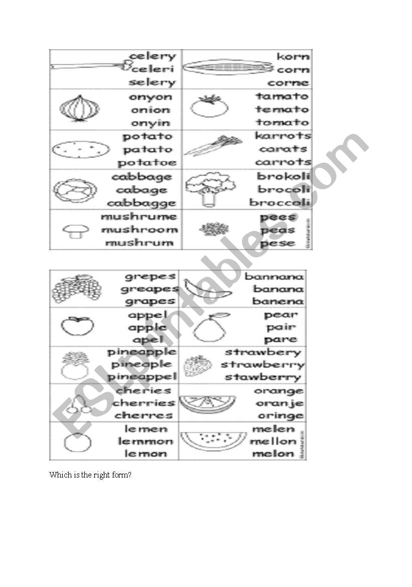 Fruit and vegetables worksheet