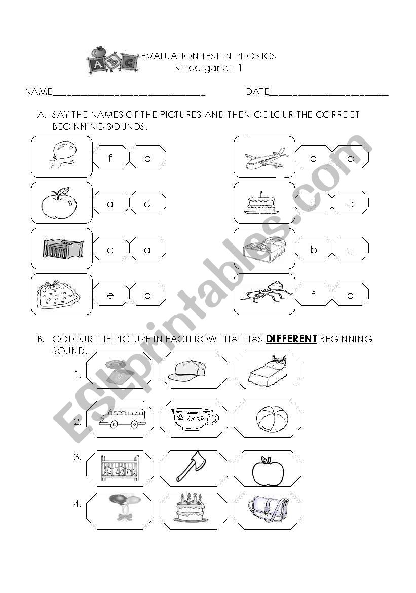 TEST FOR KIDS IN PHONICS worksheet