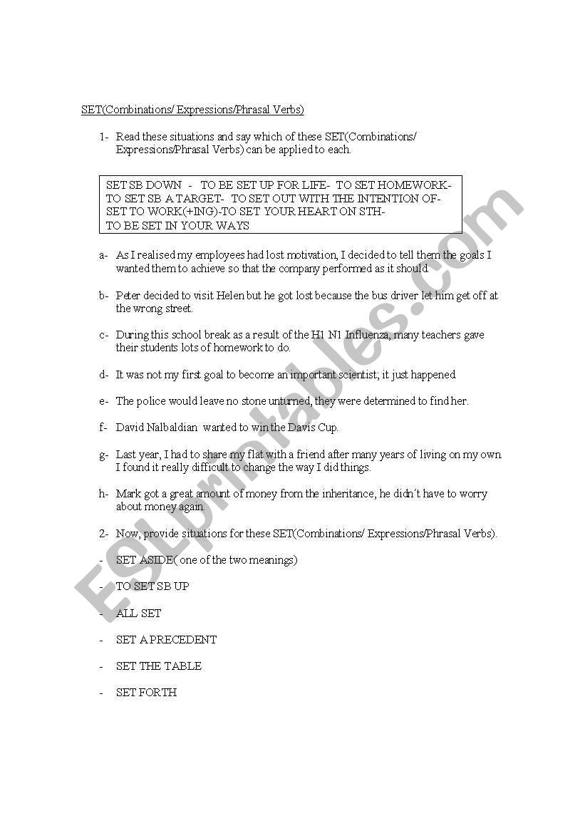 SET(combinations/expressions/phrasal verbs)