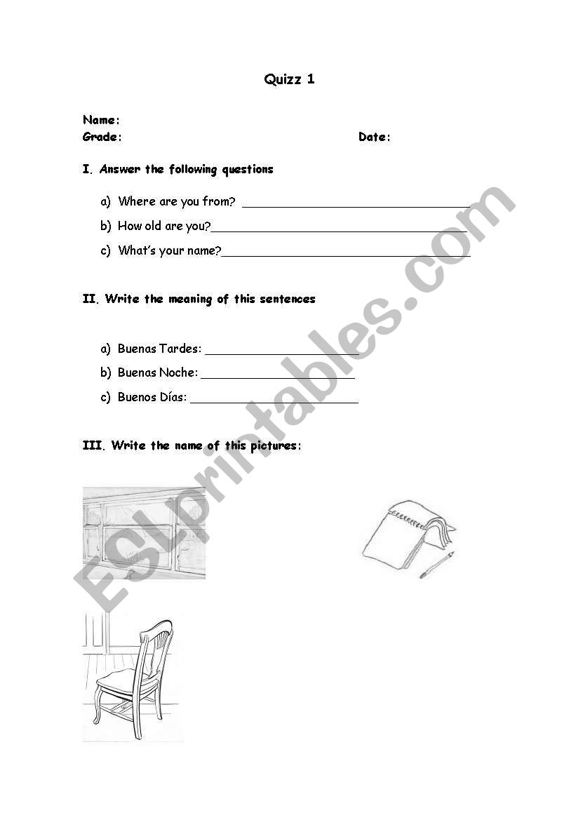 Quizz Basic Information worksheet