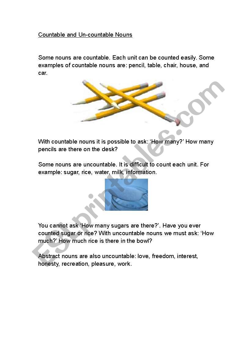 Countable vs Uncountable worksheet