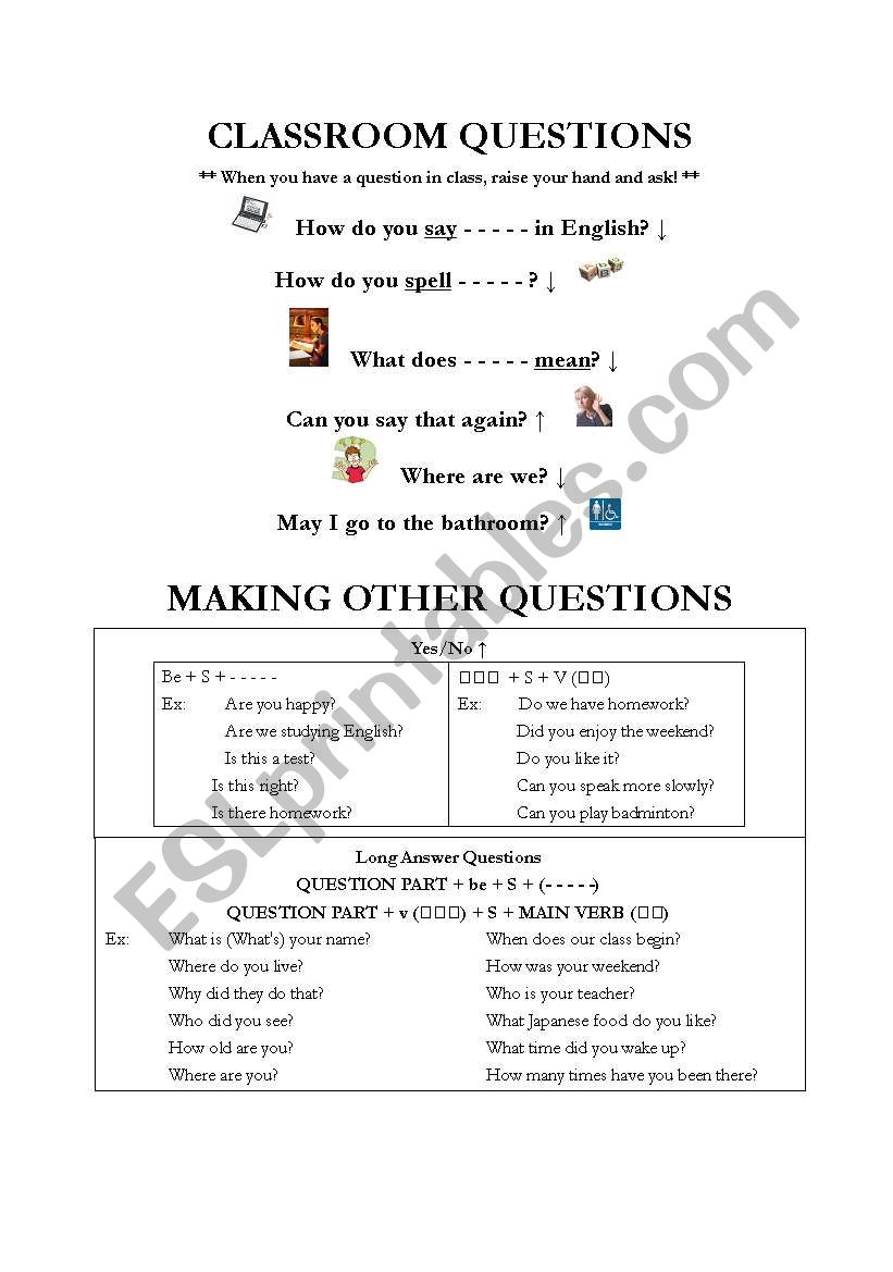 Classroom Questions worksheet