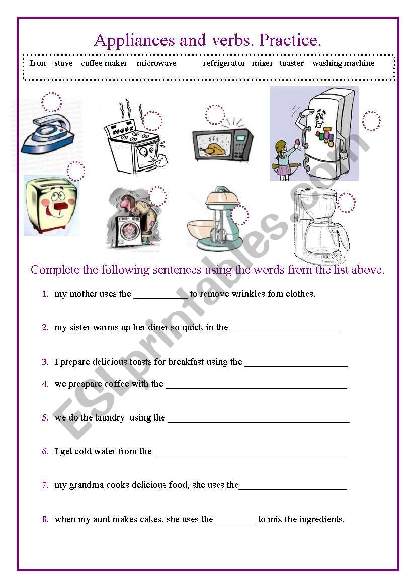 Appliances and verbs worksheet