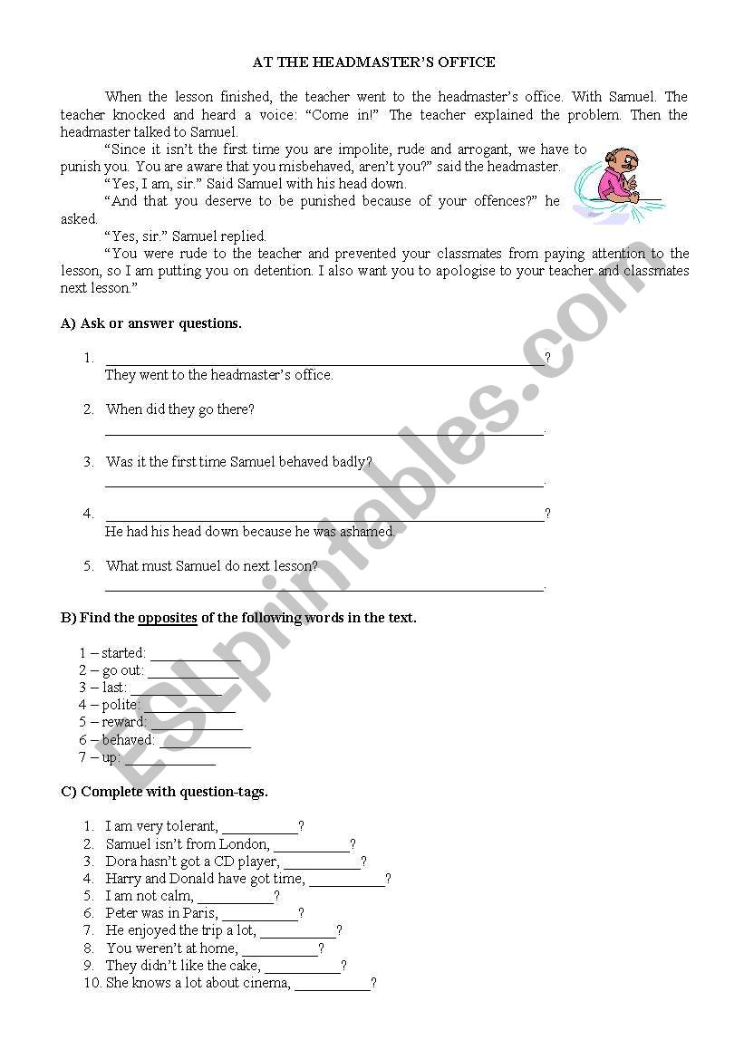 Trouble at school - Part II worksheet