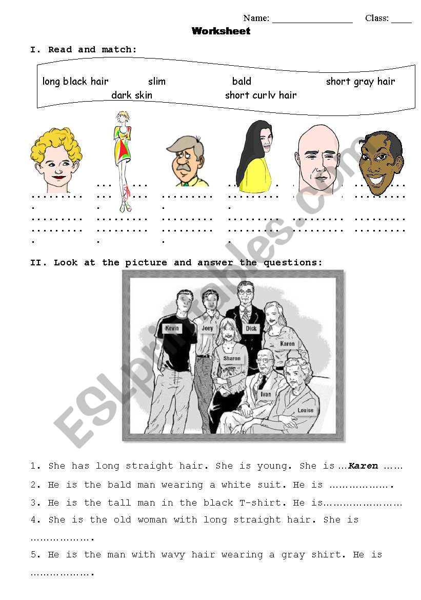 people description worksheet