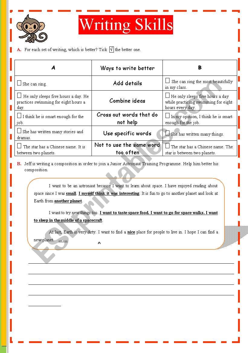 Writing Skills 2 Exercises ESL Worksheet By MasalaPeace