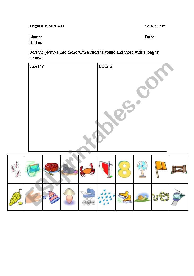 Long and short a worksheet