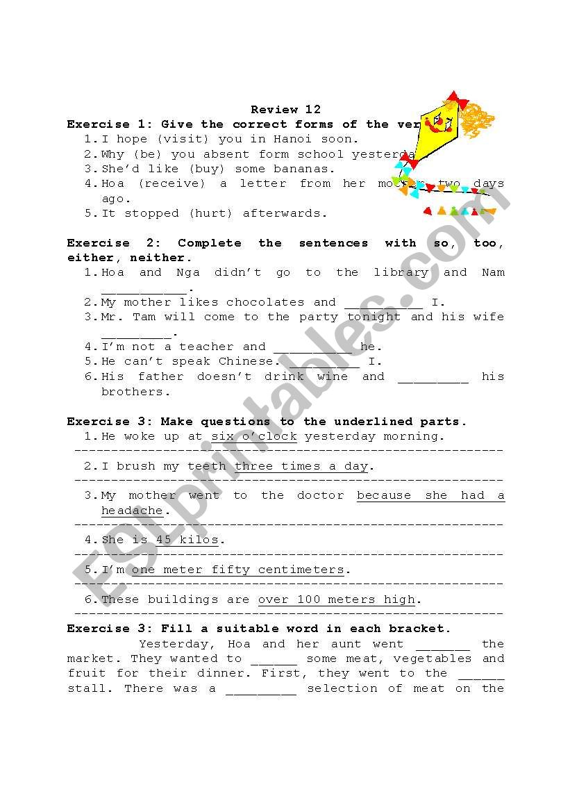 grammar revision worksheet