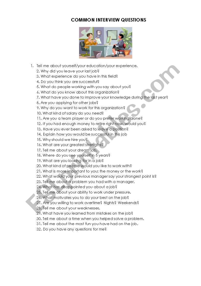 job interviews worksheet