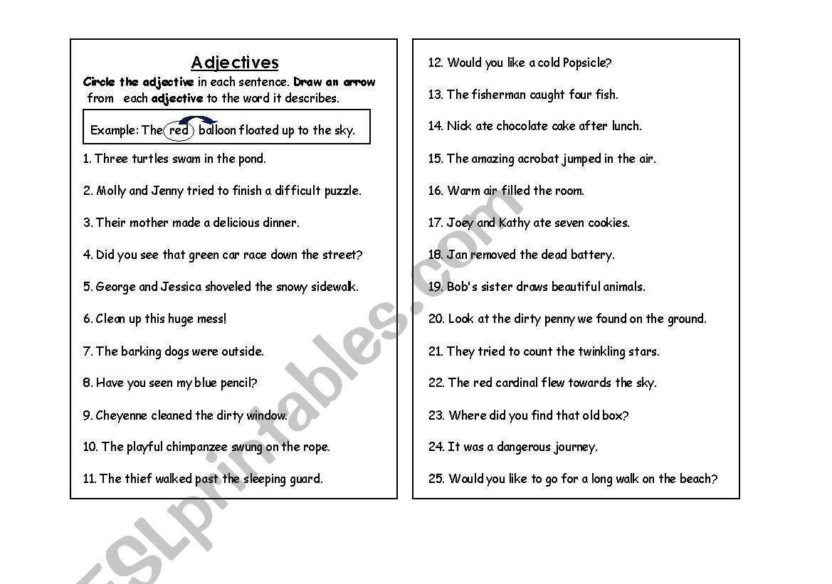 adjectives worksheet